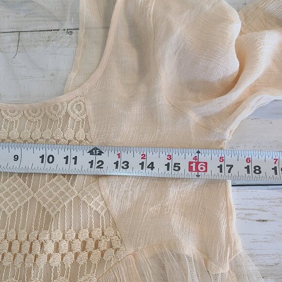 Rebellion Gauze Lace Bell Sleeve Blouse Top Sheer Romantic Feminine Boho Chic M - Picture 6 of 11